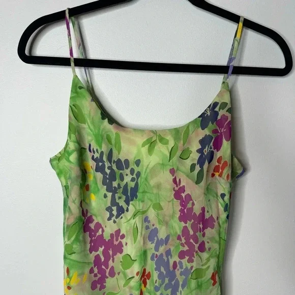Vintage Green Floral Midi Slip Dress with Purple & Blue Accents - Picture 2 of 10